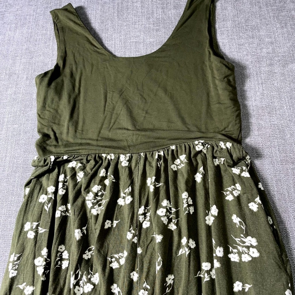 24/7 By Maurices Sheath Dress Women Large Green Floral Sleeveless Low Thigh Slit - Picture 8 of 11